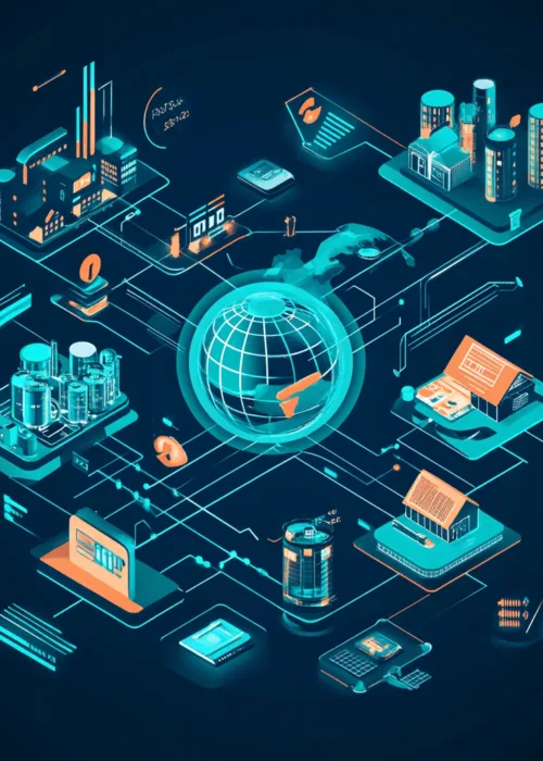 Visuelle Darstellung von IoT-Geschäftsmodellen und vernetzten Geräten.